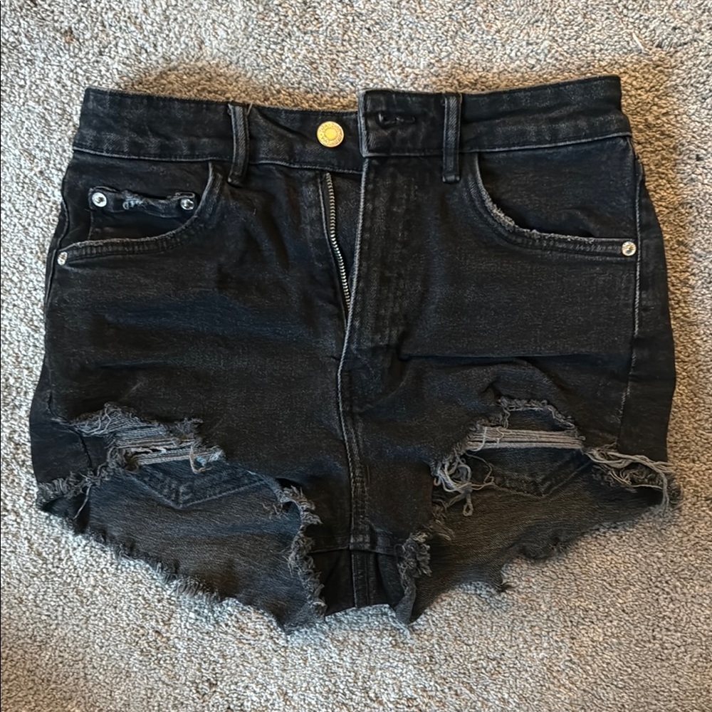 Distressed Black Zara Denim Shorts